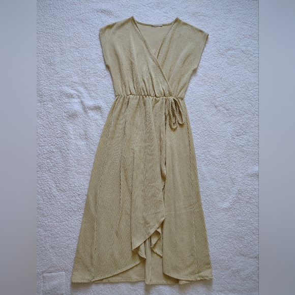 Caution To The Wind Women's Large Yellow Faux Wrap High Low Dress w/ Tie - Picture 1 of 11